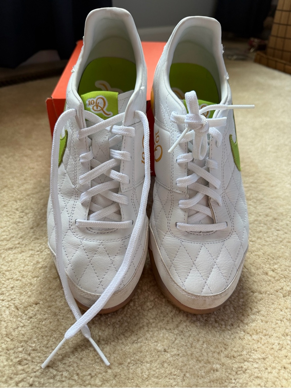 Rare Nike Tiempo Ronaldinho 10R Pelada Soccer Shoes White/Lime Green 8.5 - Picture 3 of 5